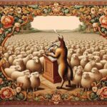 fox addressing a flock of sheep